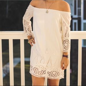 white cotton off the shoulder boho dress